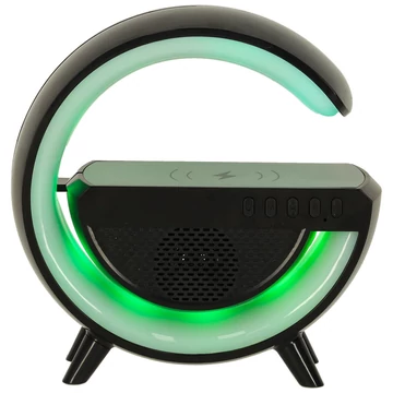 Bluetooth hangszóró telefontöltővel, LED lámpával - Fekete