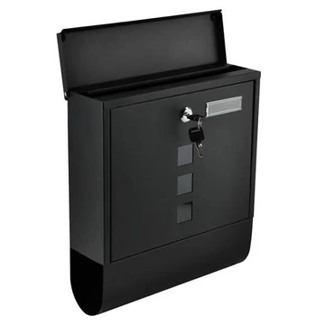 Fém postaláda, levélszekrény újságtartóval, vízálló, zárható, fekete színben