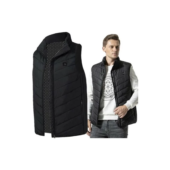 Fűthető mellény, unisex, L-es méretben, USB-n tölthető, 3 fűtési szint, 9 zónás, fekete színben