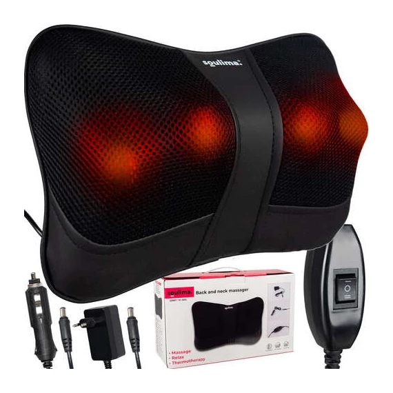 Elektromos shiatsu masszázspárna - 4 fej , 2 melegítő fokozat , hálózati adapter + szivargyújtó