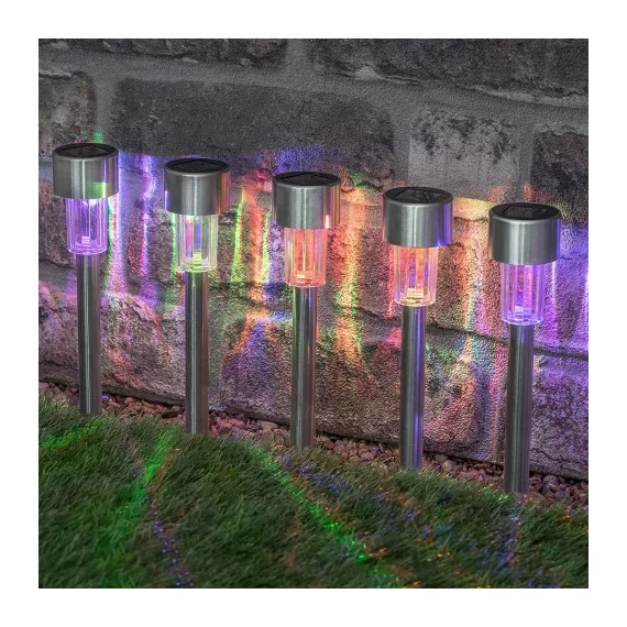 10 darabos napelemes RGB kerti lámpa csomag - inox