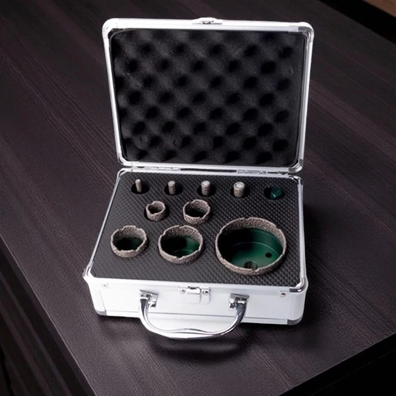 TAHURA® Alumínium koffer gyémánt koronafúró készlettel (9 db) + M14 adapter – komplett szett greshez és kőhöz