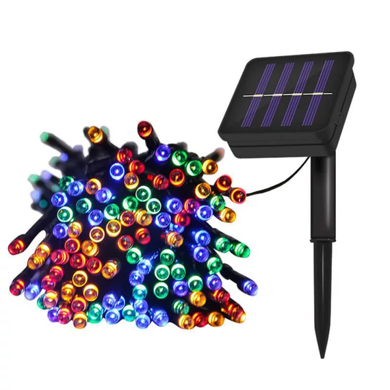50 LED-es napelemes kerti fényfüzér, színes