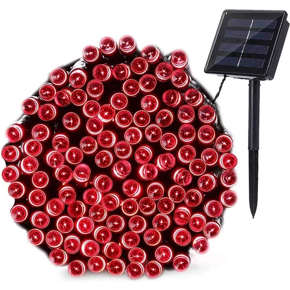 50 LED-es napelemes kerti fényfüzér, piros