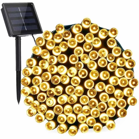 50 LED-es napelemes kerti fényfüzér, meleg fehér