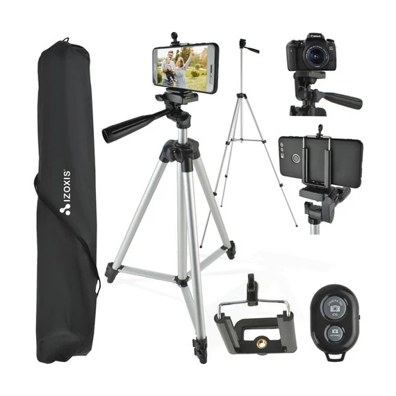 Tripod állvány telefonhoz, kamerához, videokamerához - 1/4" menettel, távirányítóval