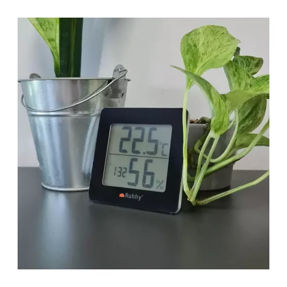 Szobahőmérő és páratartalommérő, LCD kijelző, világítás, 5 funkciós, fekete