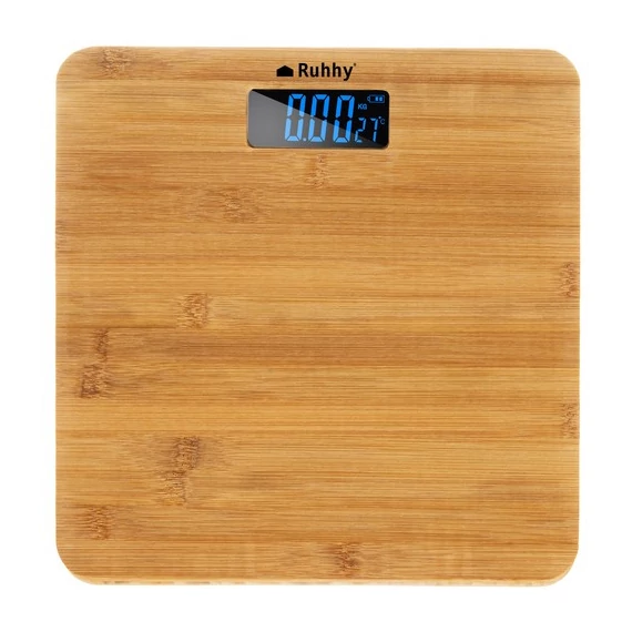 Bambusz fürdőszobai mérleg - LCD kijelző , csúszásmentes talp , 180 kg
