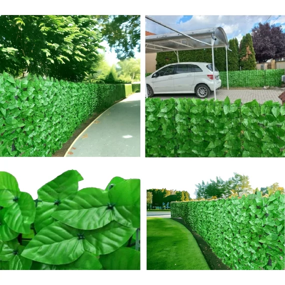 Zöld leveles belátás gátló háló és erkényparaván - 300x100cm
