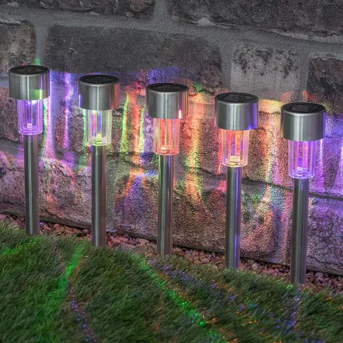 10 darabos napelemes RGB kerti lámpa csomag - inox