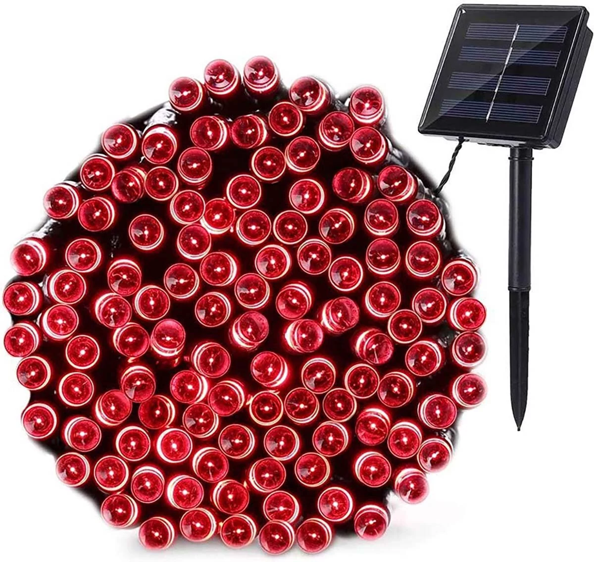 50 LED-es napelemes kerti fényfüzér, piros