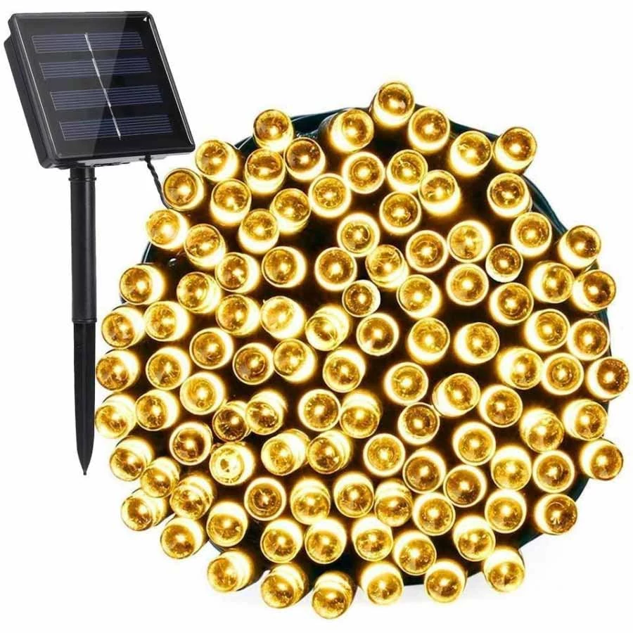 50 LED-es napelemes kerti fényfüzér, meleg fehér